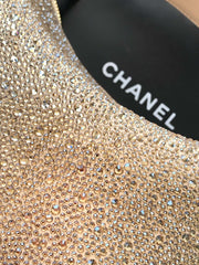CHANEL 25S SHOPPING BAG 18 CM IN BEIGE RHINESTONE-STUDDED