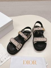 DIOR BACK-STRAP SANDALS 25S IN SOFT ROSE BEIGE TWEED AND BLACK CALFSKIN