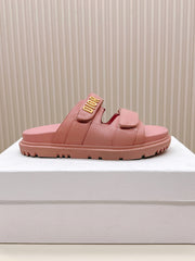 DIOR CLASSIC DOUBLE-STRAP SLIDES 25S IN PEACHY PINK CALFSKIN