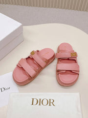 DIOR CLASSIC DOUBLE-STRAP SLIDES 25S IN PEACHY PINK CALFSKIN