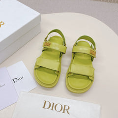 DIOR BACK-STRAP SANDALS 25S IN OLIVE YELLOW CALFSKIN WITH GOLD HARDWARE