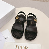 DIOR BACK-STRAP SANDALS 25S IN BLACK CALFSKIN WITH GOLD HARDWARE