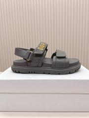 DIOR BACK-STRAP SANDALS 25S IN ASH GRAY CALFSKIN WITH GOLD HARDWARE
