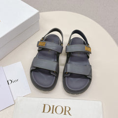 DIOR BACK-STRAP SANDALS 25S IN ASH GRAY CALFSKIN WITH GOLD HARDWARE