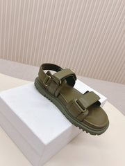 DIOR BACK-STRAP SANDALS 25S IN MOSS GREEN CALFSKIN WITH GOLD HARDWARE