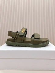 DIOR BACK-STRAP SANDALS 25S IN MOSS GREEN CALFSKIN WITH GOLD HARDWARE