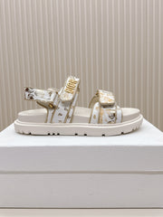DIOR BACK-STRAP SANDALS 25S IN CREAM WHITE AND GOLD CALFSKIN WITH BUTTERFLY MOTIF