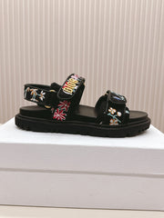 DIOR BACK-STRAP SANDALS 25S IN BLACK CALFSKIN EMBROIDERED WITH PETITES FLEURS