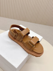 DIOR BACK-STRAP SANDALS 25S IN BROWN CALFSKIN WITH GOLD HARDWARE