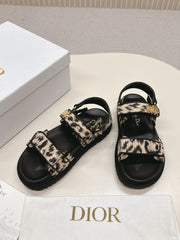 DIOR BACK-STRAP SANDALS 25S IN BLACK MIX LEOPARD PRINT FABRIC AND CALFSKIN WITH GOLD HARDWARE