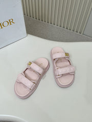 DIOR CLASSIC DOUBLE-STRAP SLIDES 25S IN PASTEL PINK CALFSKIN