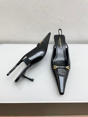 CARINE SLINGBACK PUMPS 45 IN PATENT BLACK LEATHER