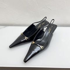 CARINE SLINGBACK PUMPS 45 IN PATENT BLACK LEATHER