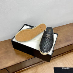 CC Women Half - Slippers Black Lambskin