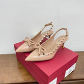 ROCKSTUD BOW SLINGBACK NUDE TAN PATENT LEATHER PUMP 60MM