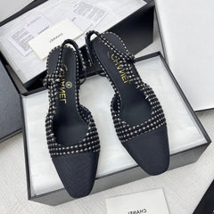 CC SLINGBACK 25S 65 MM IN BLACK TWEED AND FABRIC
