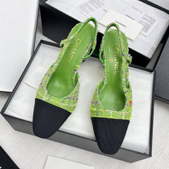 CC SLINGBACK 25S 65 MM IN GREEN FABRIC MIX TWEED
