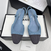 CC SLINGBACK 25S 25 MM IN BLUE DENIM WITH PLAID PATTERN