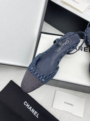 CC SLINGBACK 25S 25 MM IN NAVY BLUE DENIM WITH PLAID PATTERN
