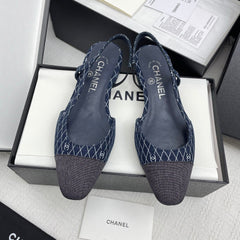 CC SLINGBACK 25S 25 MM IN NAVY BLUE DENIM WITH PLAID PATTERN