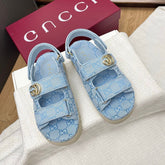 GG CLASSIC SANDALS 25S IN SKY BLUE FABRIC WITH GOLD HARDWARE