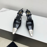 YSL 25S HIGH-HEEL SLINGBACKS 65 MM IN BLACK LAMBSKIN AND SILVER HARDWARE