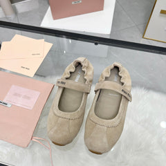 RUCHES NAPPA BALLERINAS IN BEIGE SUEDE