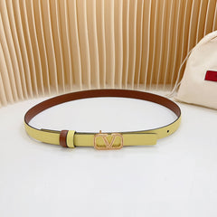 Vlogo Buckle Water Wave Gold Copper Glossy Brown Yellow Leather 20mm Belt