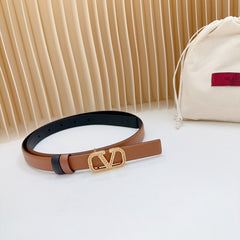 Vlogo Buckle Water Wave Gold Copper Glossy Brown Black Leather 20mm Belt