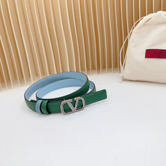 Vlogo Buckle Water Wave Silver Copper Glossy Dark Green Cloud Blue Leather 20mm Belt