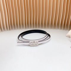 VL Belt 8mm Buckle Silver Diamond Leather White Black