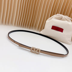 VL Belt 8mm Buckle Gold Diamond Leather Beige Black