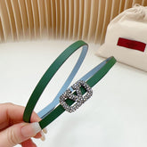 VL Belt 8mm Buckle Silver Diamond Leather Green Cloud Blue