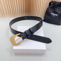 LARGE WESTERN 35 MM BELT BLACK CALFSKIN GOLD HARDWARE