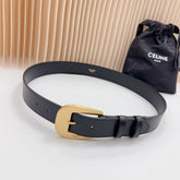 LARGE WESTERN 35 MM BELT BLACK CALFSKIN GOLD HARDWARE