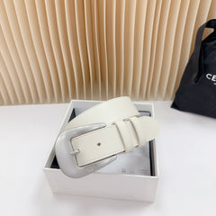 LARGE WESTERN 35 MM BELT WHITE CALFSKIN SILVER HARDWARE