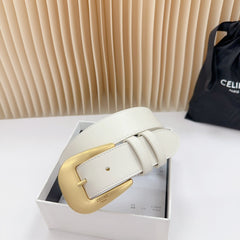 LARGE WESTERN 35 MM BELT WHITE CALFSKIN GOLD HARDWARE