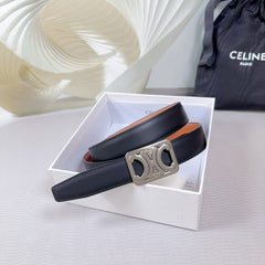 CL MEDIUM 25 MM REVERSIBLE FRAMED TRIOMPHE BELT BLACK AND BRONZE BROWN CALFSKIN SILVER HARDWARE