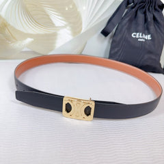 CL MEDIUM 25 MM REVERSIBLE FRAMED TRIOMPHE BELT BLACK AND BRONZE BROWN CALFSKIN LIGHT GOLD HARDWARE