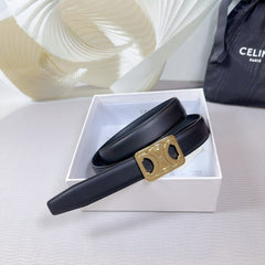 CL MEDIUM 25MM REVERSIBLE FRAMED TRIOMPHE BELT BLACK CALFSKIN LIGHT GOLD HARDWARE
