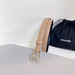 CC BELT 20 MM IN DESERT SAND SMOOTH CALFSKIN GOLD HARDWARE ATTACH RHINSTONE