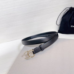 CC BELT 20 MM IN BLACK SMOOTH CALFSKIN GOLD HARDWARE ATTACH RHINSTONE