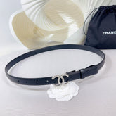 CC BELT 20 MM IN BLACK SMOOTH CALFSKIN SILVER HARDWARE ATTACH RHINSTONE