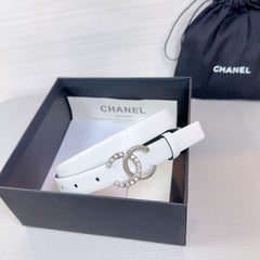 CC BELT 20 MM IN WHITE SMOOTH CALFSKIN SILVER HARDWARE ATTACH RHINSTONE