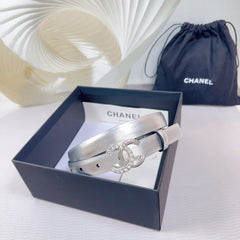 CC BELT 20 MM IN SILVER SMOOTH CALFSKIN SILVER HARDWARE ATTACH RHINSTONE