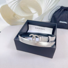 CC BELT 20 MM IN SILVER SMOOTH CALFSKIN SILVER HARDWARE ATTACH RHINSTONE