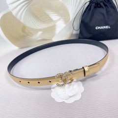 CC BELT 20 MM IN GOLD SMOOTH CALFSKIN GOLD HARDWARE ATTACH RHINSTONE