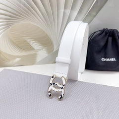 CC 30MM BELT IN WHITE SHINNY CALFSKIN WHITE LOGO