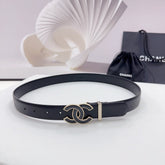 CC 30MM BELT IN BLACK SMOOTH CALFSKIN METAL HARDWARE