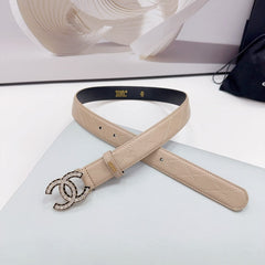 CC 30MM BELT IN BEIGE CREAM EMBROIDERED CALFSKIN METAL HARDWARE